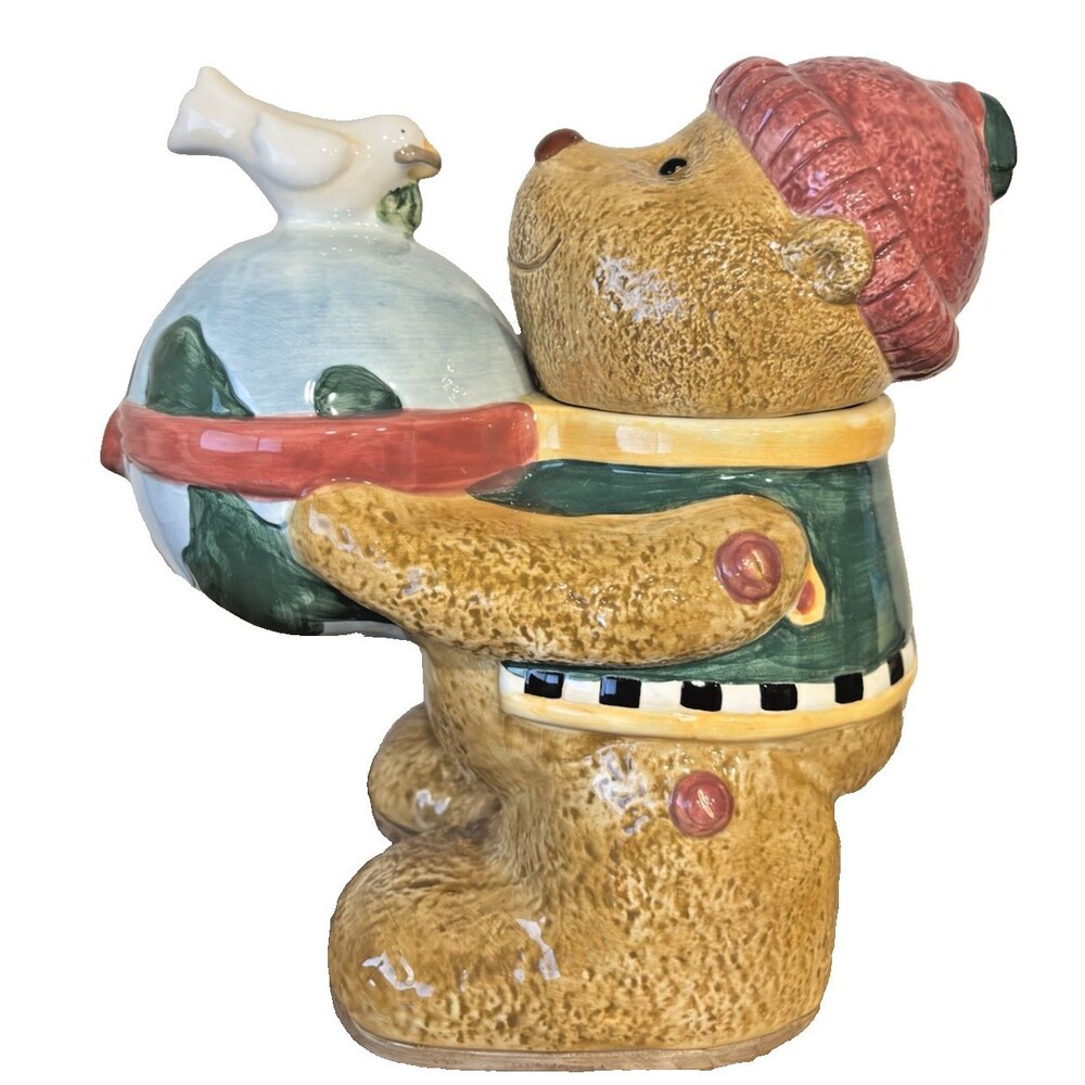 Vintage Sakura Debbie Mumm Winter Bear Peace Ceramic Cookie Jar Collectible